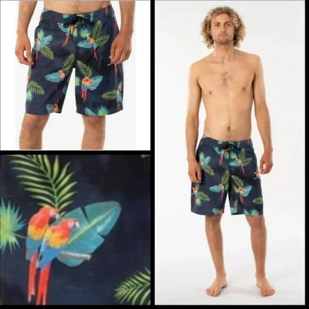 RIP CURL Mirage Subtropic Swim Trunks ~ Swim Shorts Tropical Parrot Print 30 NWT